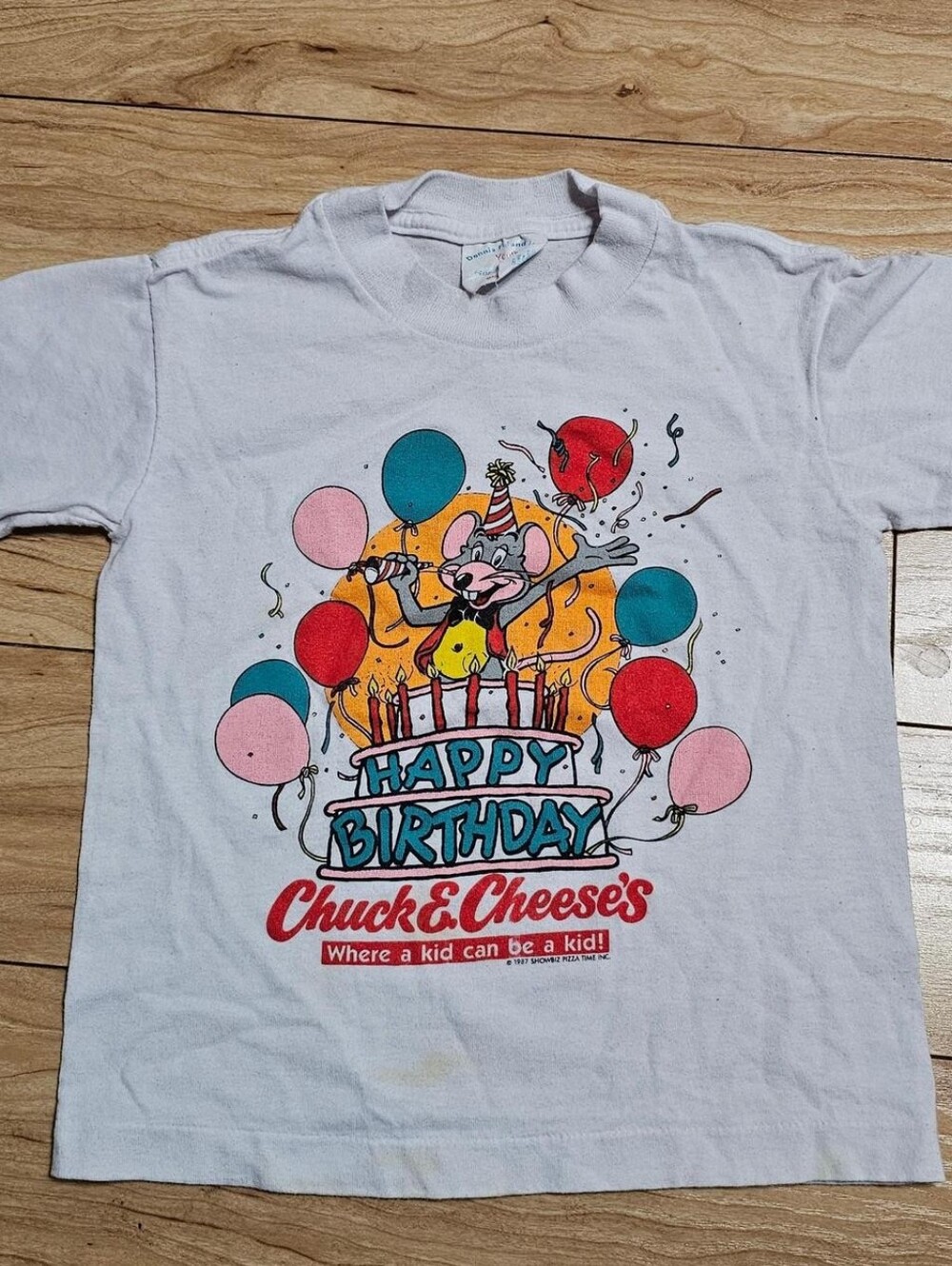 Chuck E Cheese Vintage 80's Tee Kids Size 6-8 Youth 1987 Showbiz Pizza Time Inc.